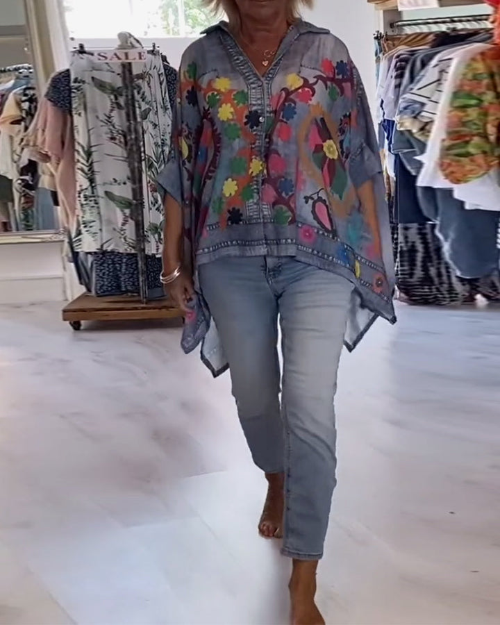 Blouse Imprimé Irrégulier Faux Denim