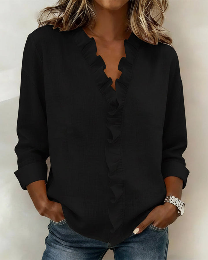 Blouse Froncée Col En V Manches Longues