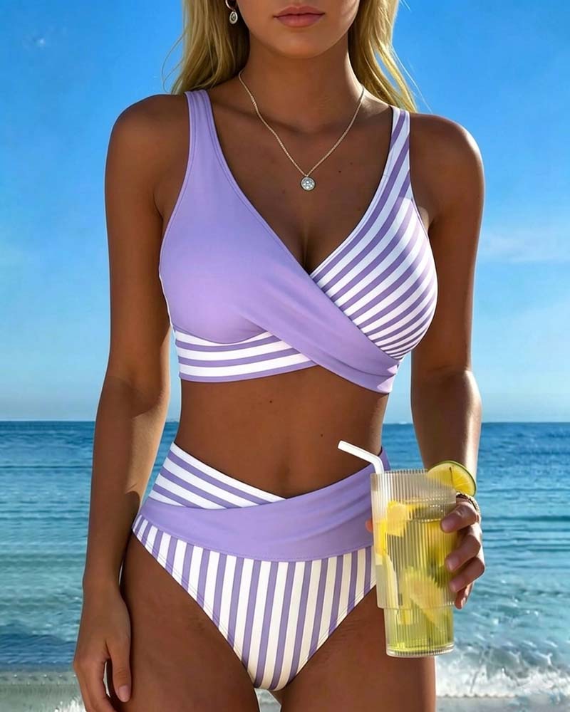 Charlotte | Bikini Croisé Rayé Imprimé
