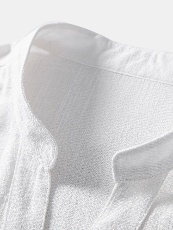 Linen and Rayon V-Neck Short Sleeve Shirt