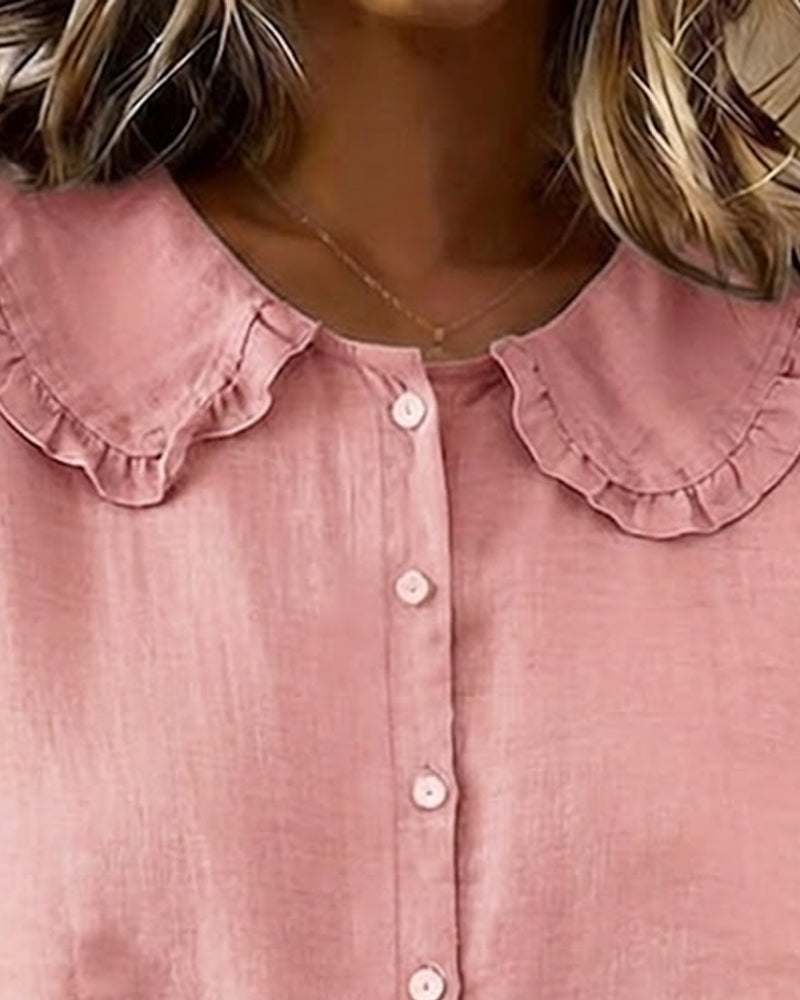 Chemise Col Peter Pan Volant Coton-lin Boutonnage Devant