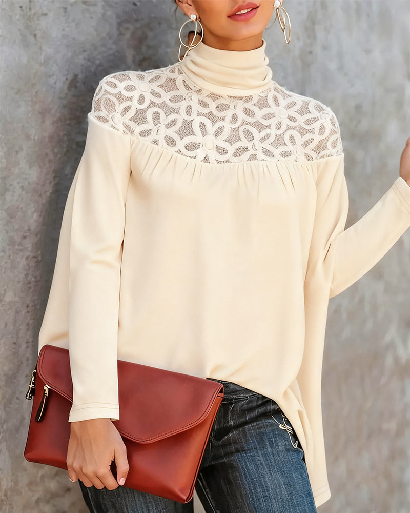 Haut Col Roulé Dentelle Sheer Tricot