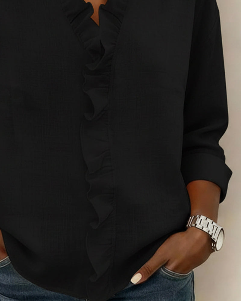 Blouse Froncée Col En V Manches Longues
