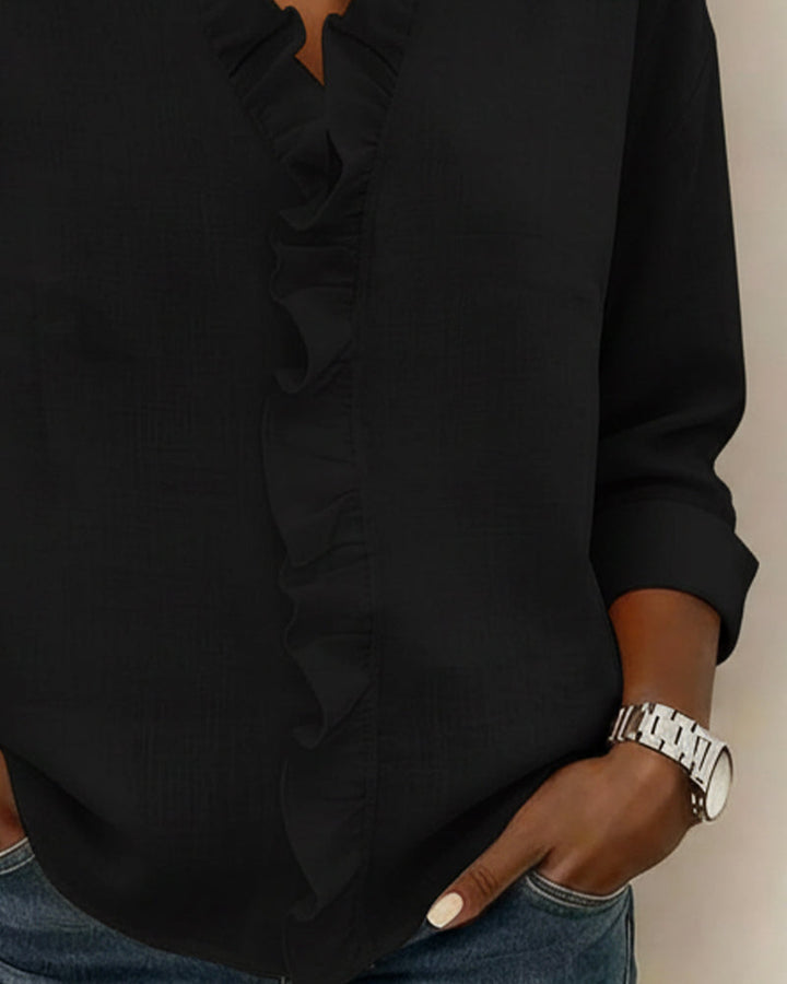 Blouse Froncée Col En V Manches Longues