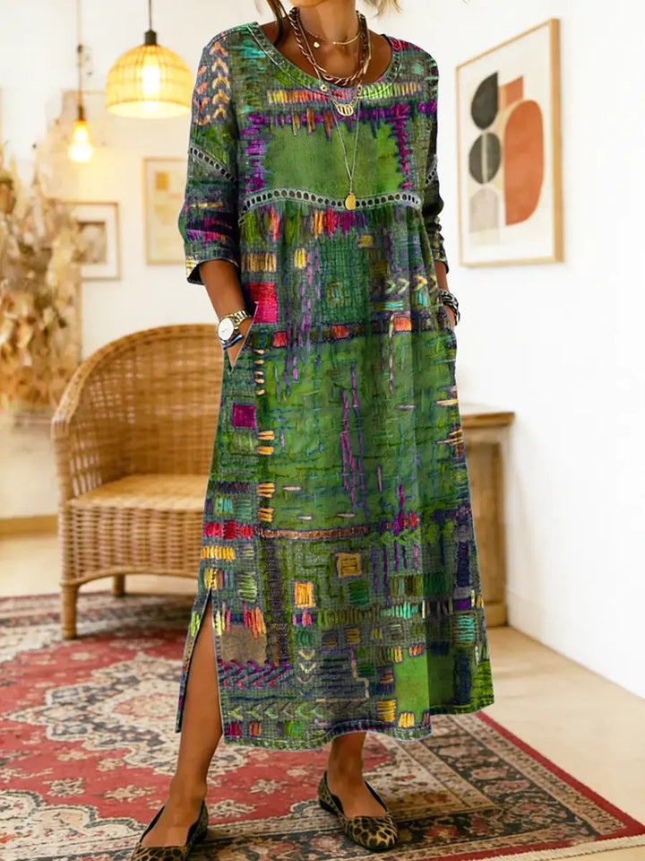 Isabelle | Robe en Denim avec Patchwork Ethnique