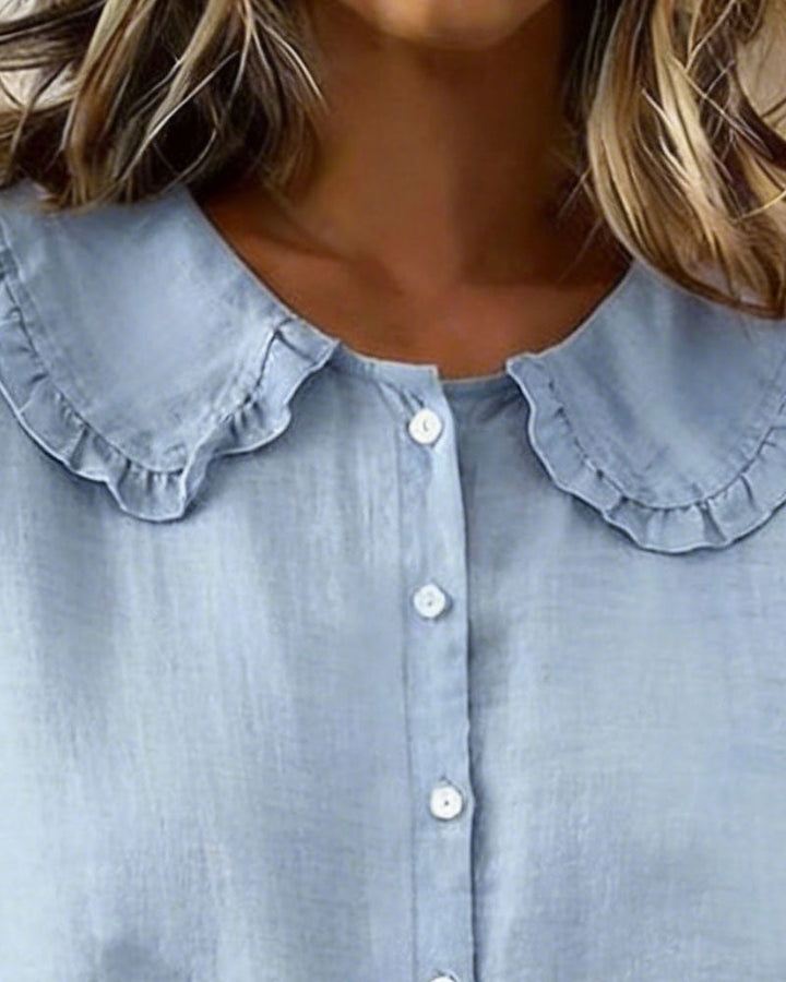 Chemise Col Peter Pan Volant Coton-lin Boutonnage Devant