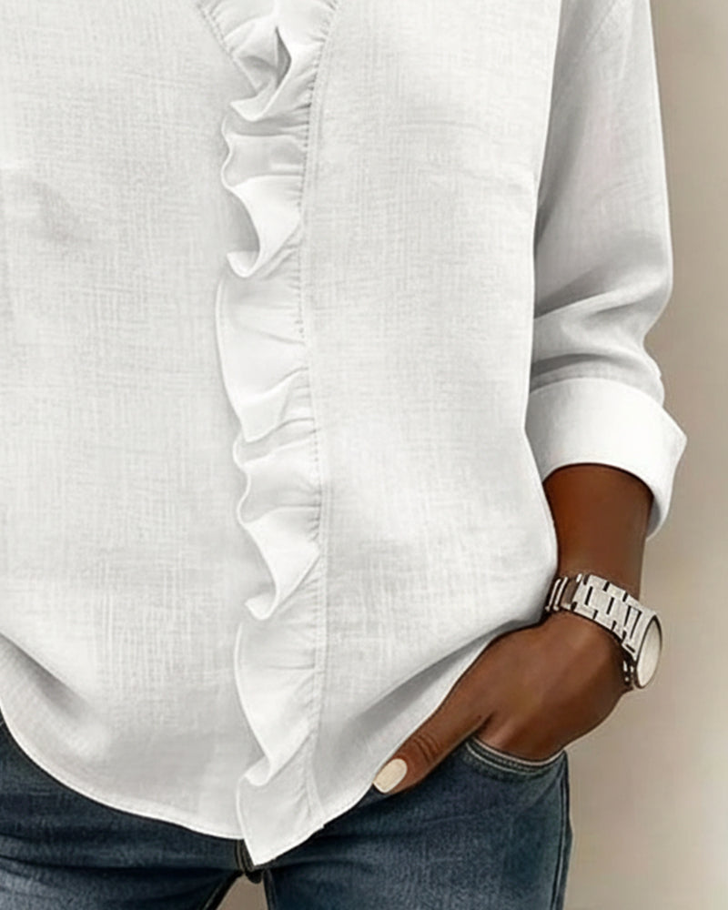 Blouse Froncée Col En V Manches Longues