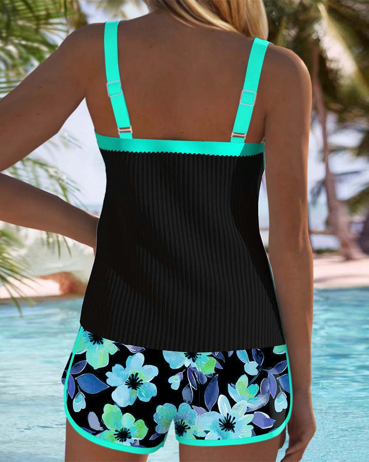 Valeria - Ensemble Tankini Élégant avec Short Fleuri