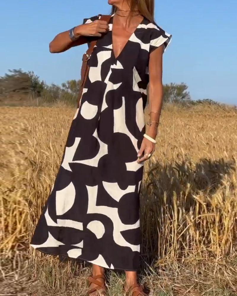 Robe avec imprimé et col en V