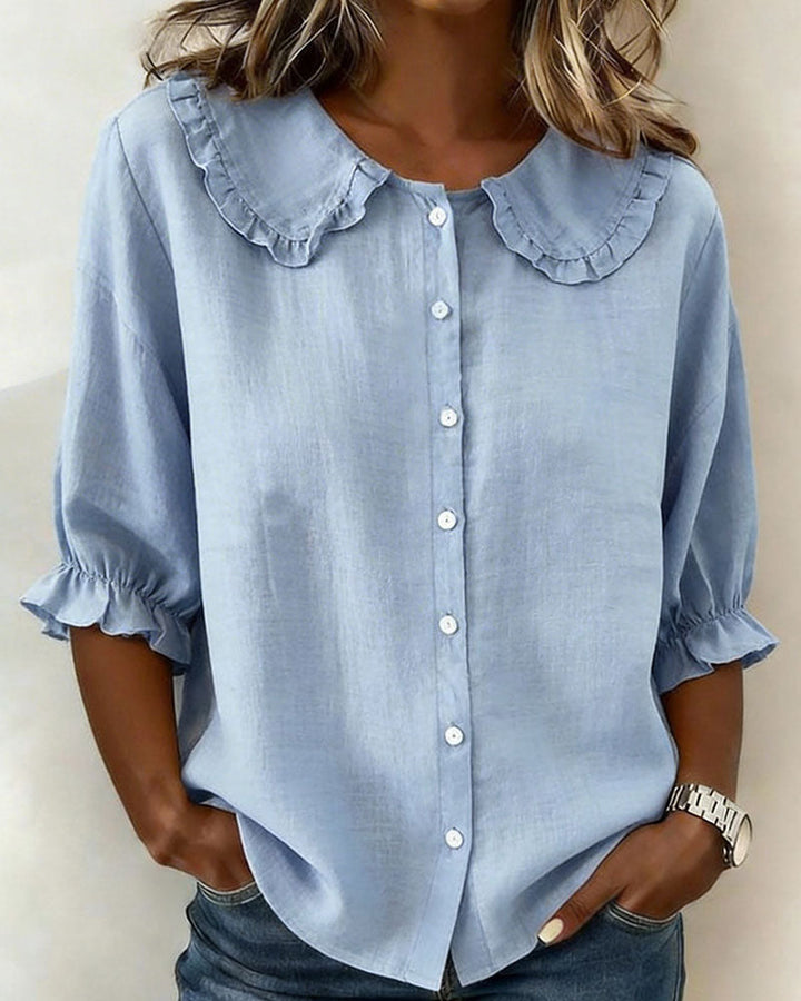 Chemise Col Peter Pan Volant Coton-lin Boutonnage Devant