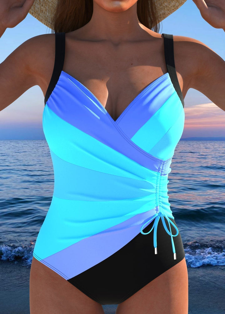 Hélène | Maillot de bain de luxe avec décolleté croisé et imprimé multicolore