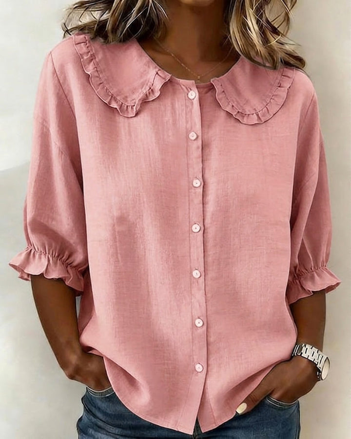 Chemise Col Peter Pan Volant Coton-lin Boutonnage Devant