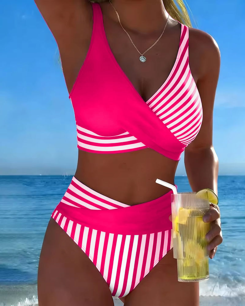 Charlotte | Bikini Croisé Rayé Imprimé