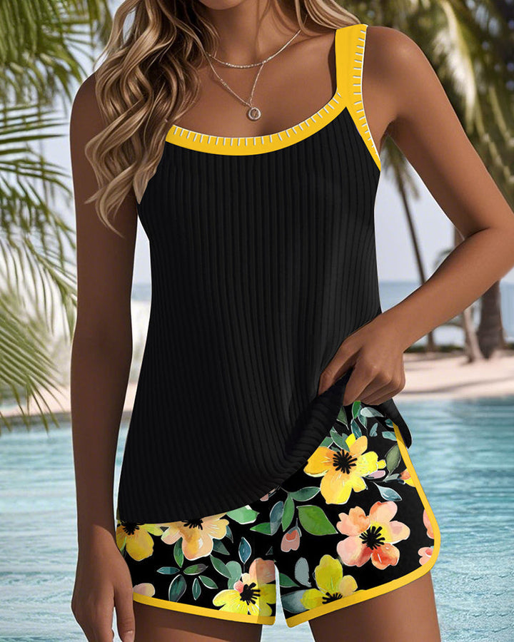 Valeria - Ensemble Tankini Élégant avec Short Fleuri