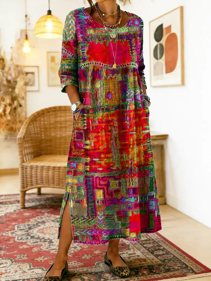 Isabelle | Robe en Denim avec Patchwork Ethnique
