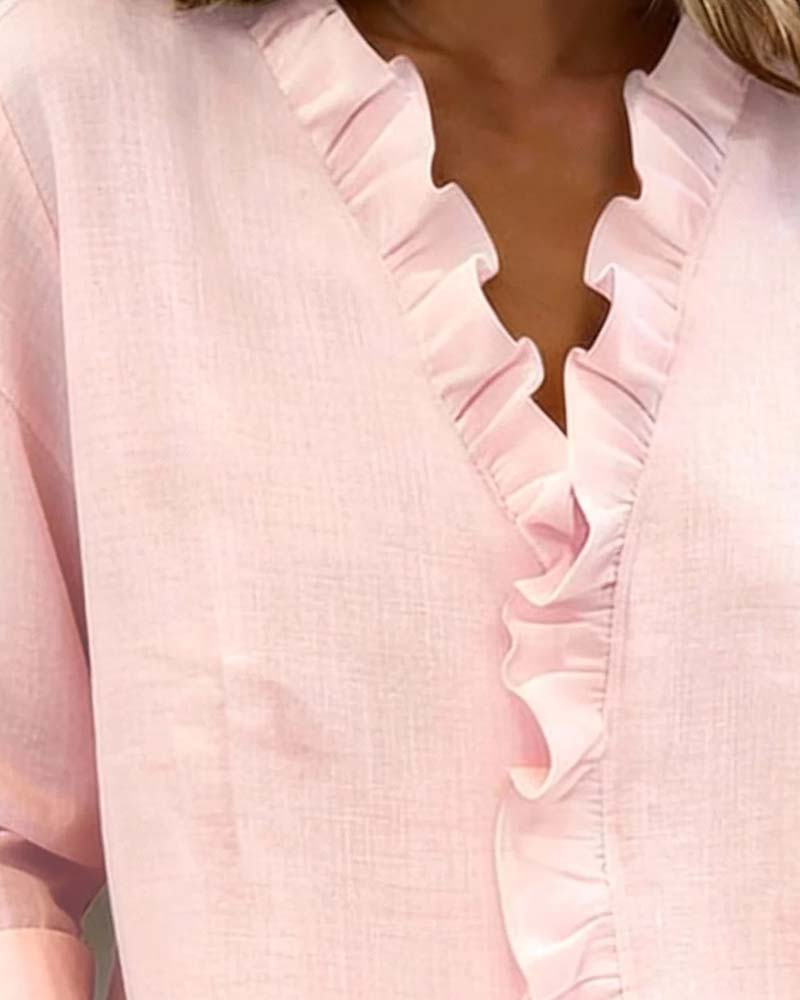 Blouse Froncée Col En V Manches Longues