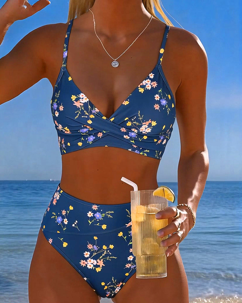 Serena | Bikini Floral avec Taille Haute