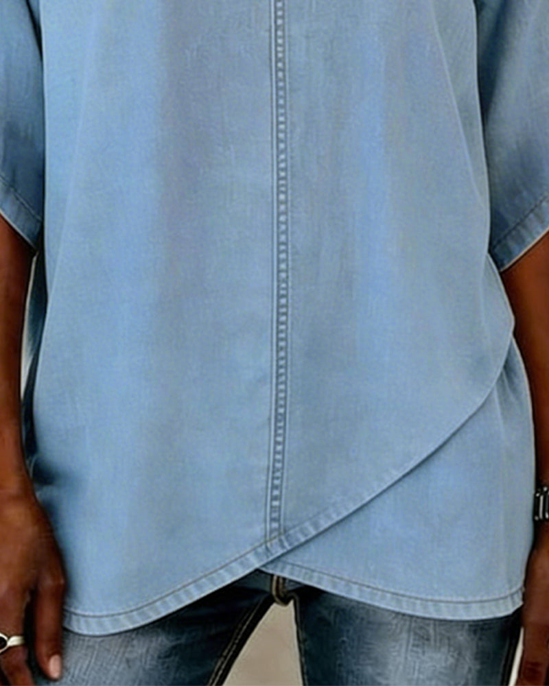 Haut Col V Décontracté Denim