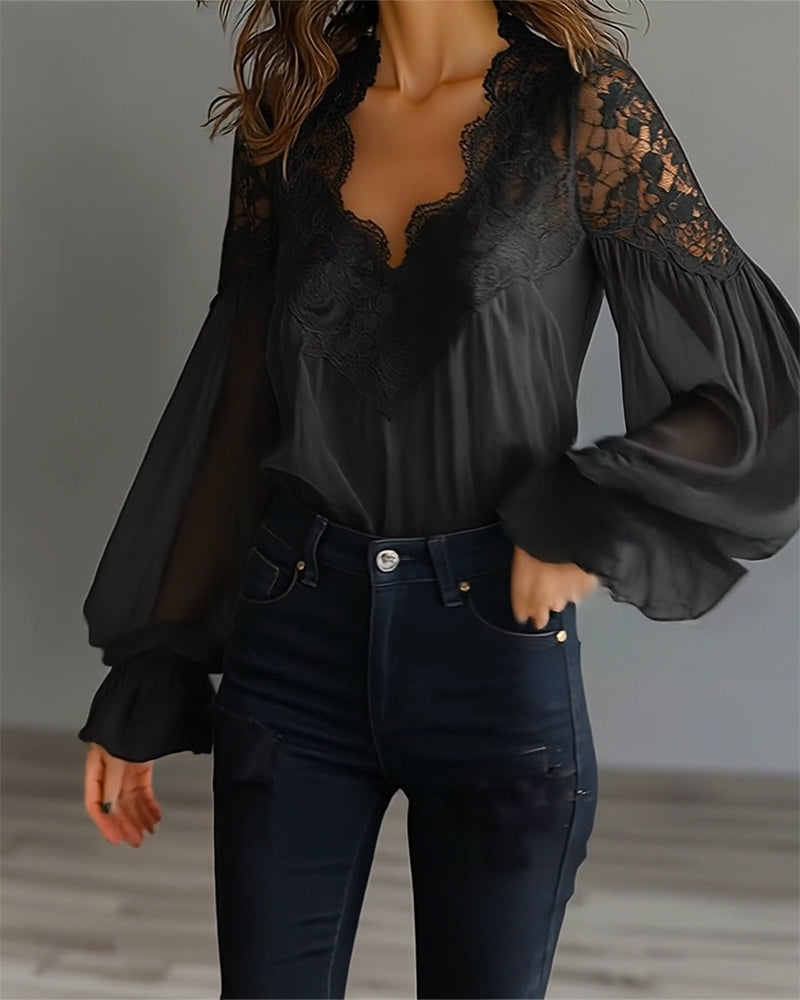 Chemisier Dentelle Patchwork Col V