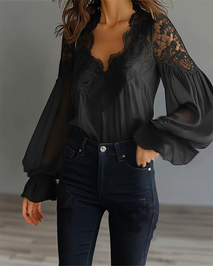 Chemisier Dentelle Patchwork Col V