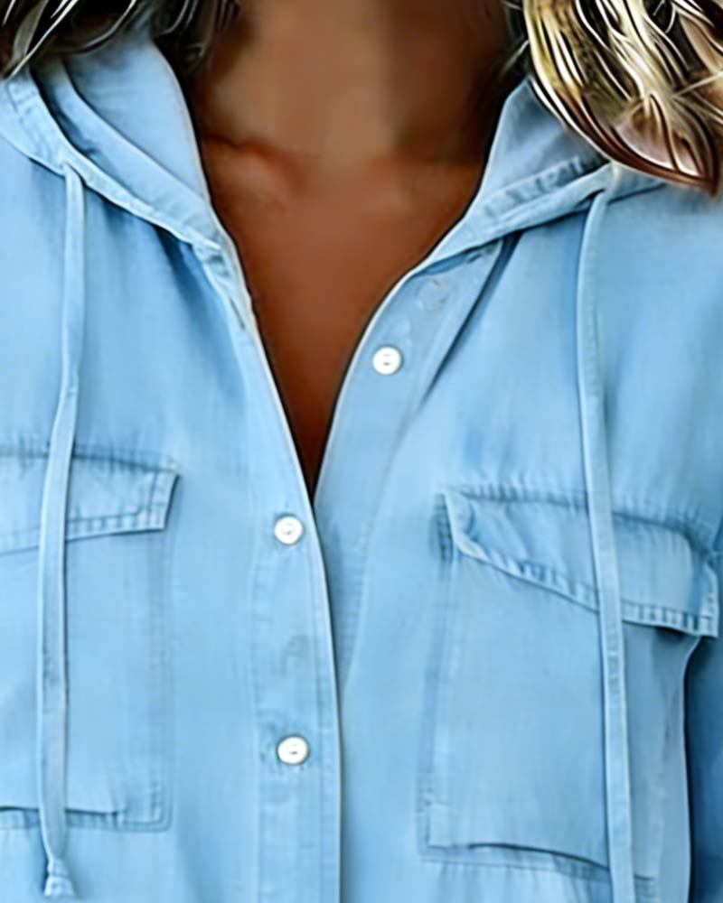 Chemise Femme Capuche Faux Denim