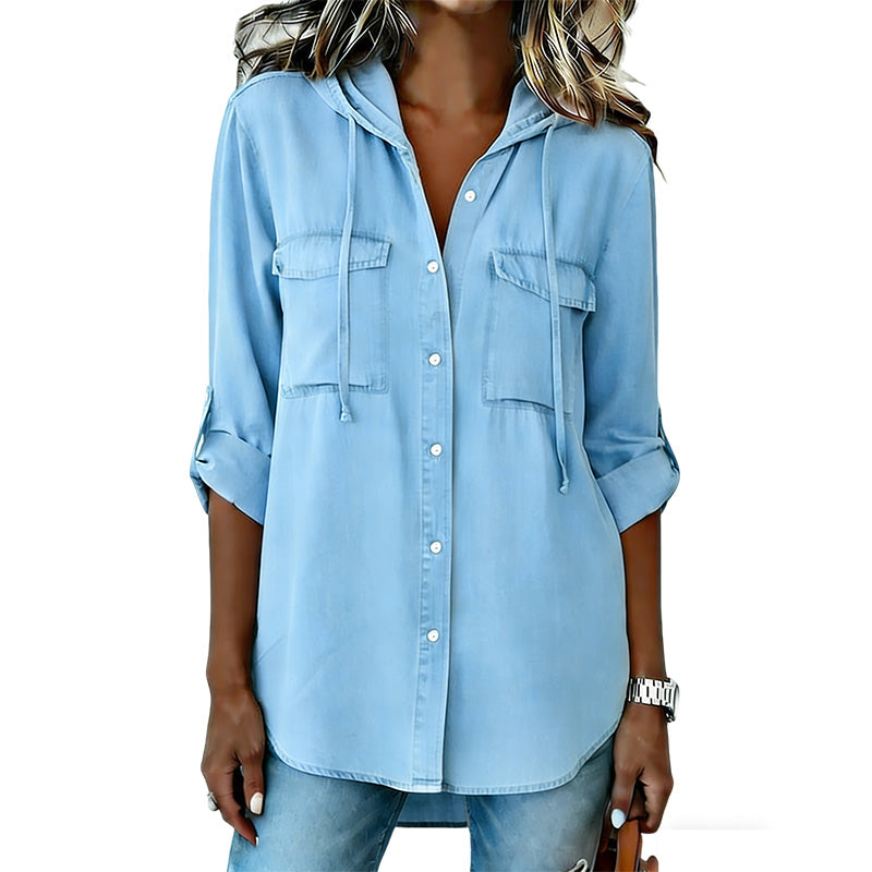 Chemise Femme Capuche Faux Denim
