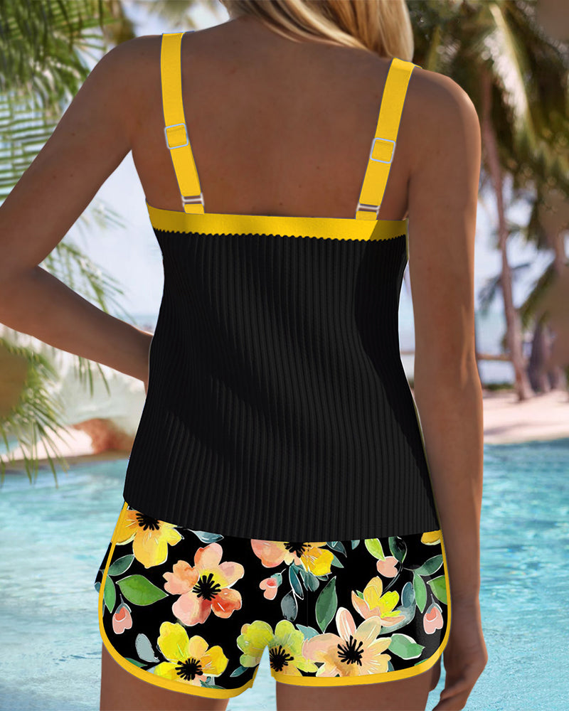 Valeria - Ensemble Tankini Élégant avec Short Fleuri