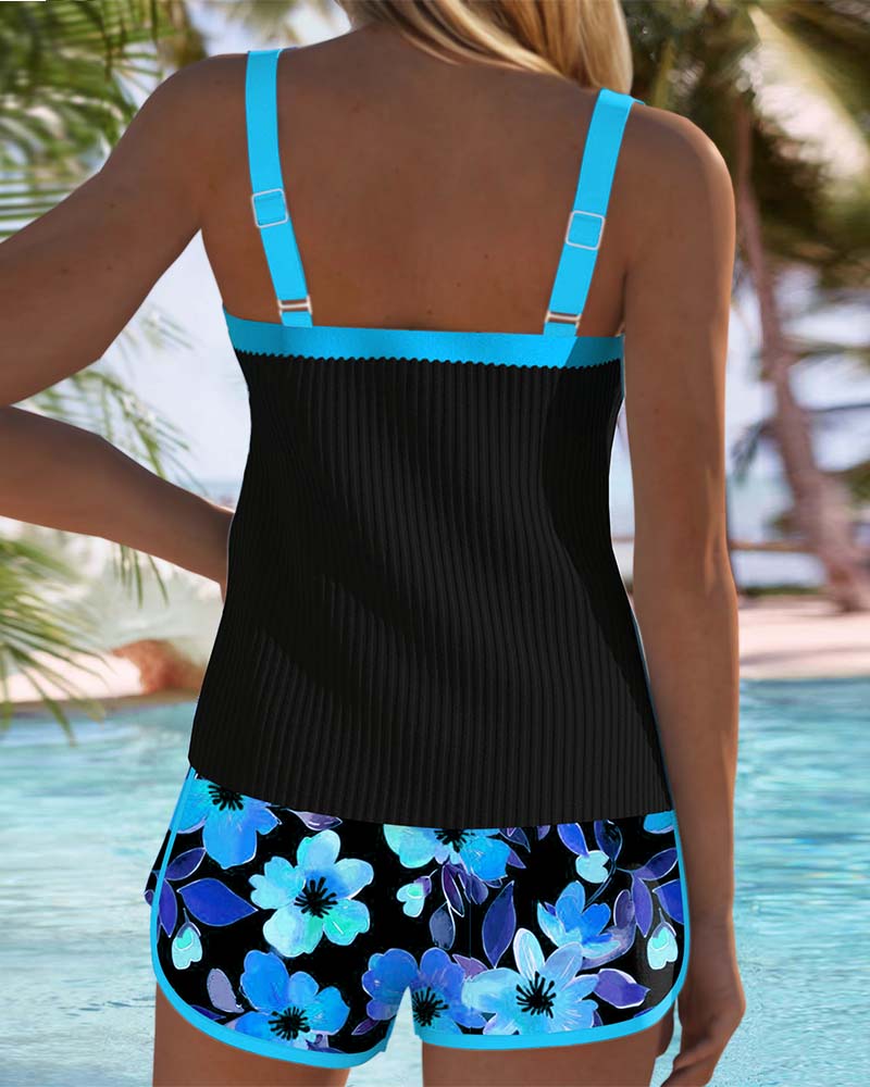 Valeria - Ensemble Tankini Élégant avec Short Fleuri