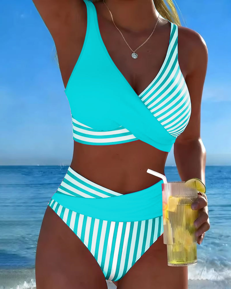 Charlotte | Bikini Croisé Rayé Imprimé