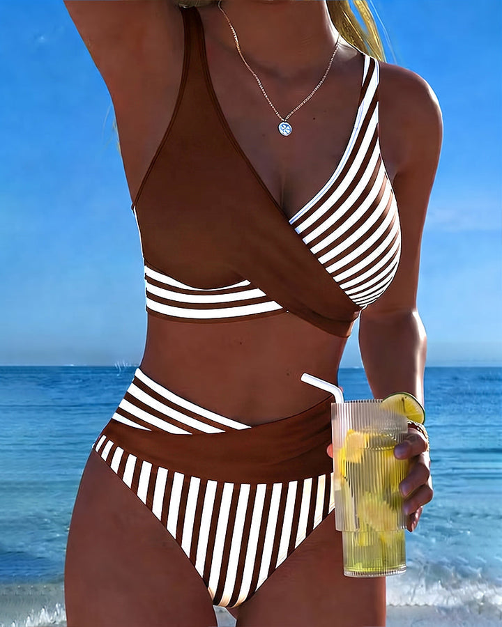 Charlotte | Bikini Croisé Rayé Imprimé