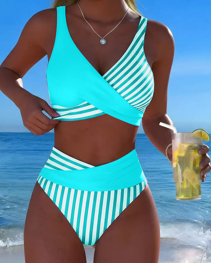 Charlotte | Bikini Croisé Rayé Imprimé