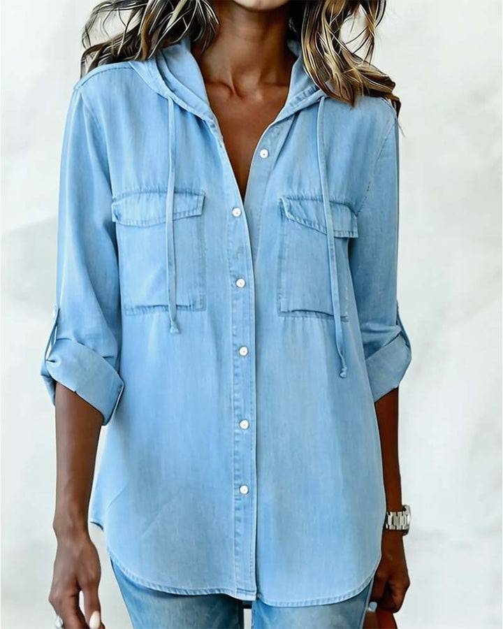 Chemise Femme Capuche Faux Denim