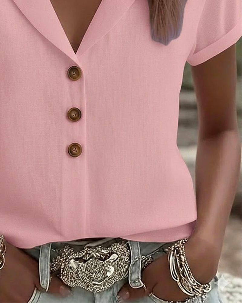 Chemise Bouton Bas Col Manche Courte