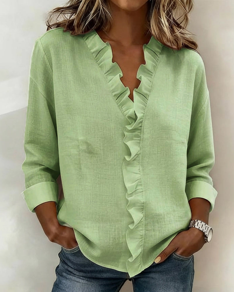 Blouse Froncée Col En V Manches Longues