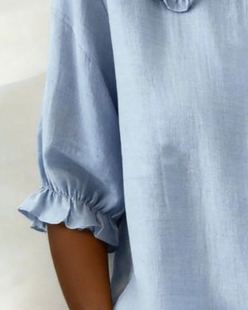 Chemise Col Peter Pan Volant Coton-lin Boutonnage Devant