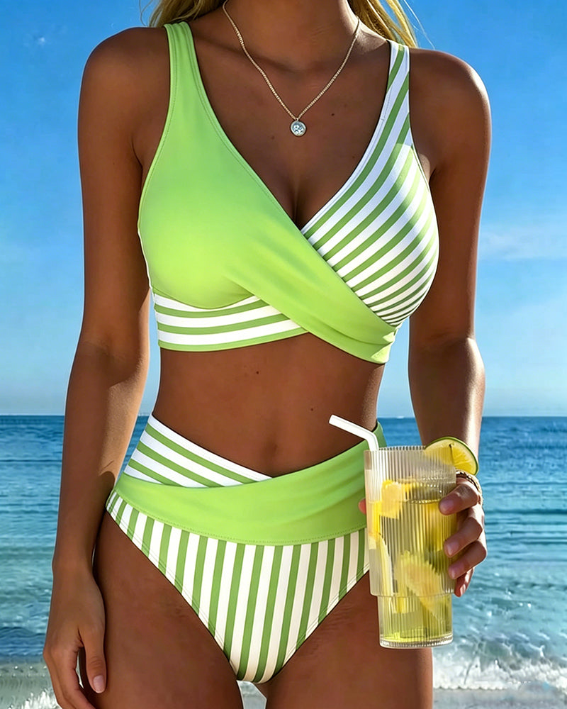 Charlotte | Bikini Croisé Rayé Imprimé