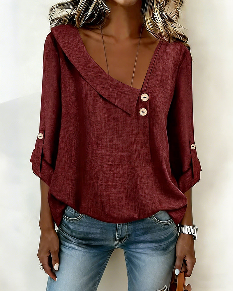 Haut Couleur Unie Encolure Irrégulière