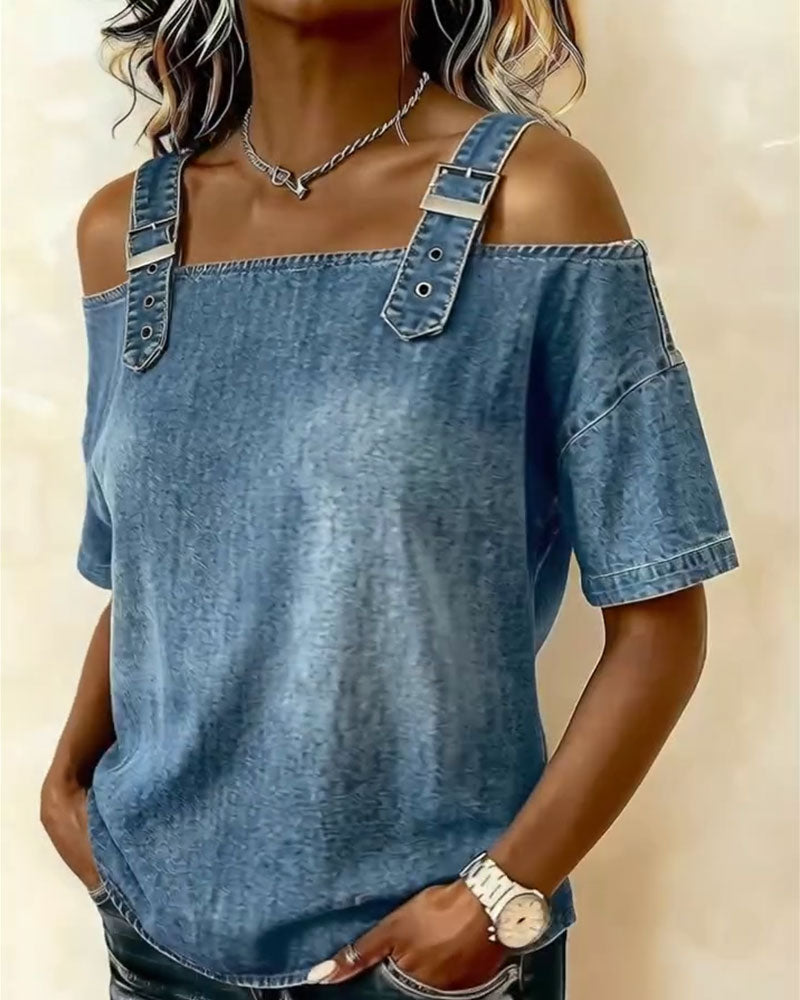 Chemisier Off-Shoulder Avec Bretelle Denim