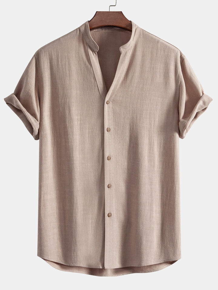 Linen and Rayon V-Neck Short Sleeve Shirt