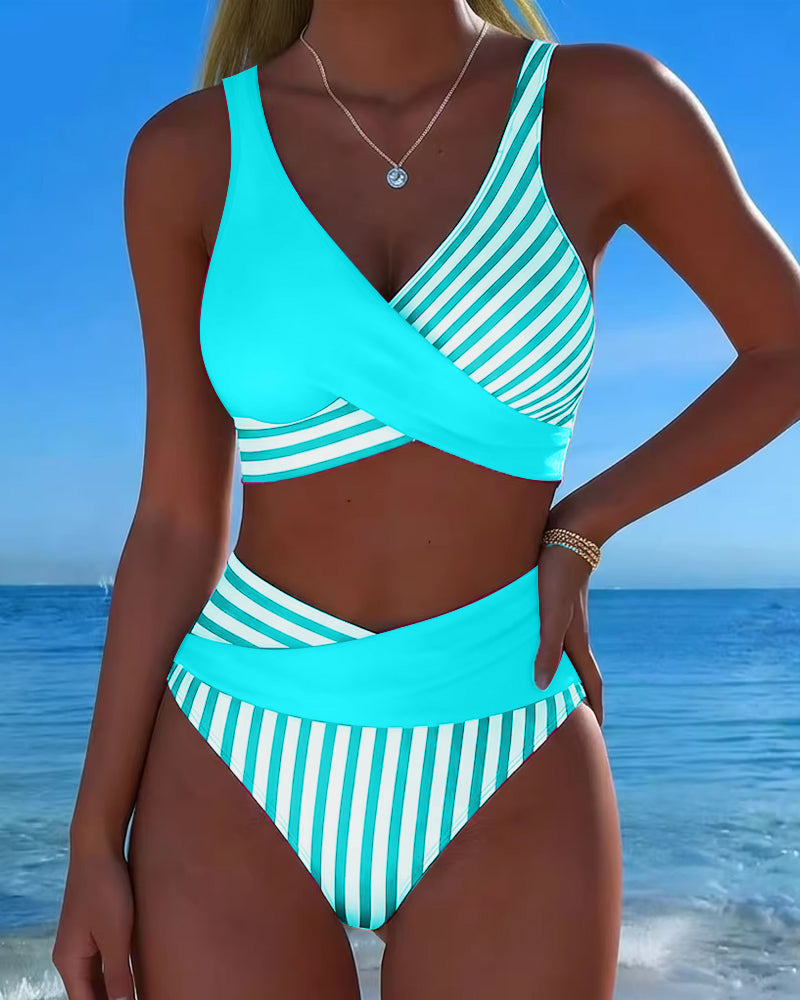 Charlotte | Bikini Croisé Rayé Imprimé