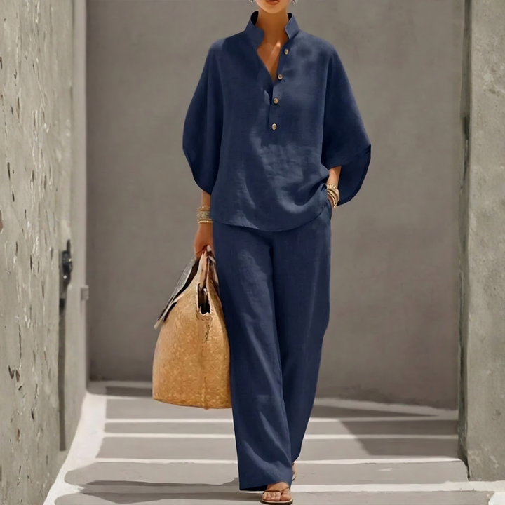 Maribel | Ensemble en lin avec manches chauve-souris et pantalon large