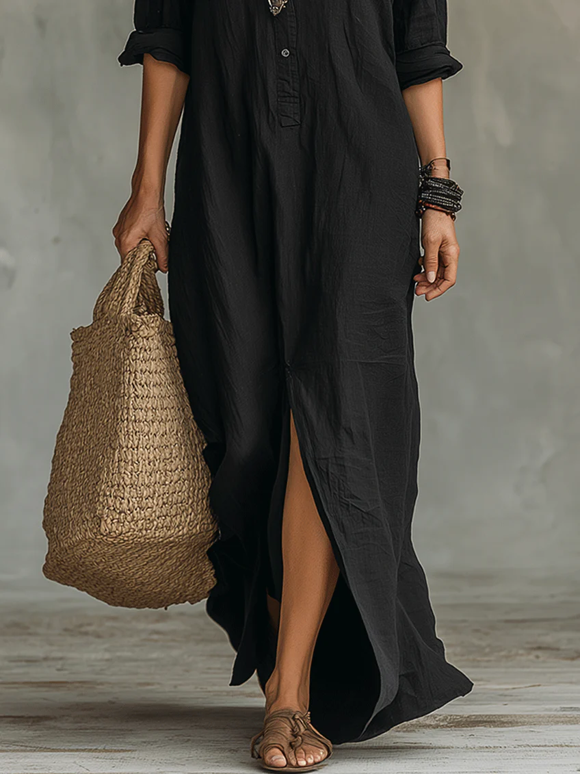 Juliette | Robe Maxi Noire Longue avec Boutons