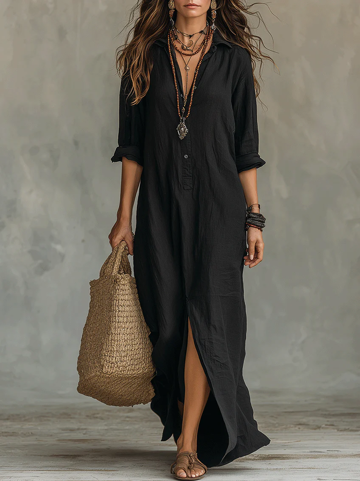 Juliette | Robe Maxi Noire Longue avec Boutons