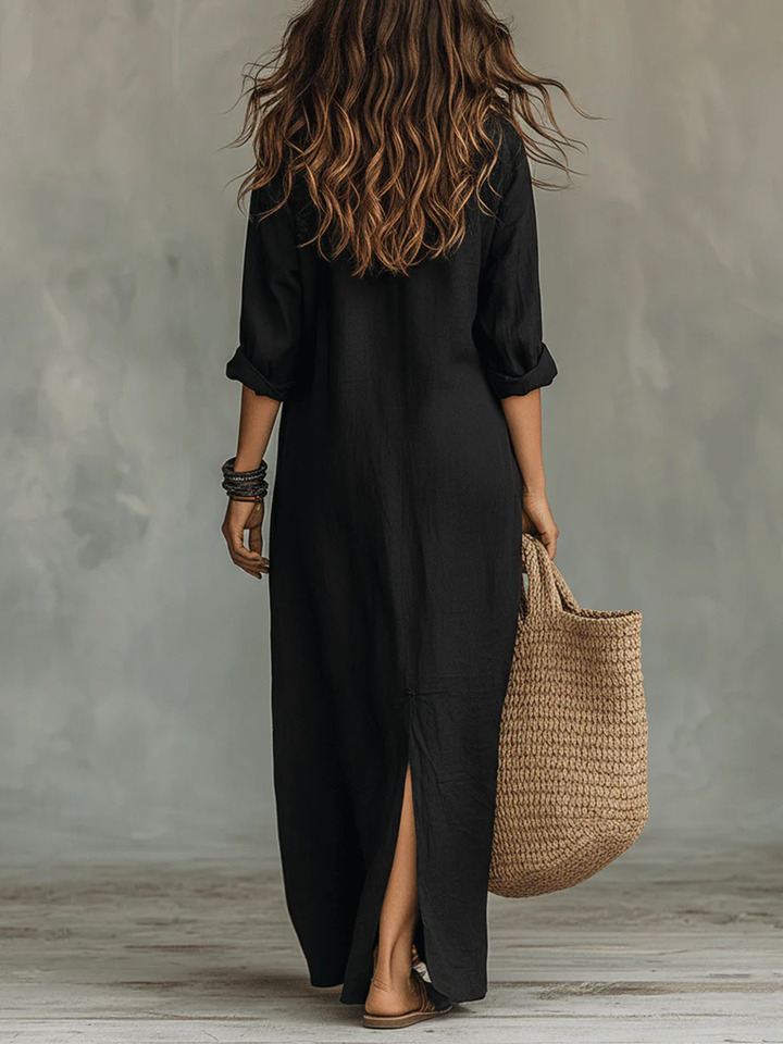 Juliette | Robe Maxi Noire Longue avec Boutons