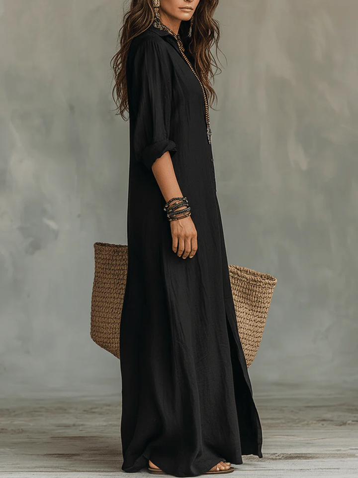 Juliette | Robe Maxi Noire Longue avec Boutons
