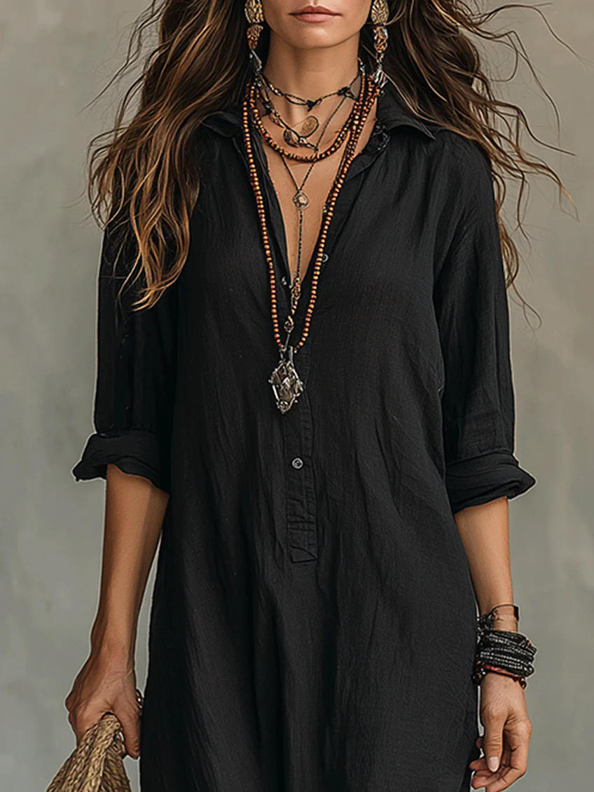 Juliette | Robe Maxi Noire Longue avec Boutons