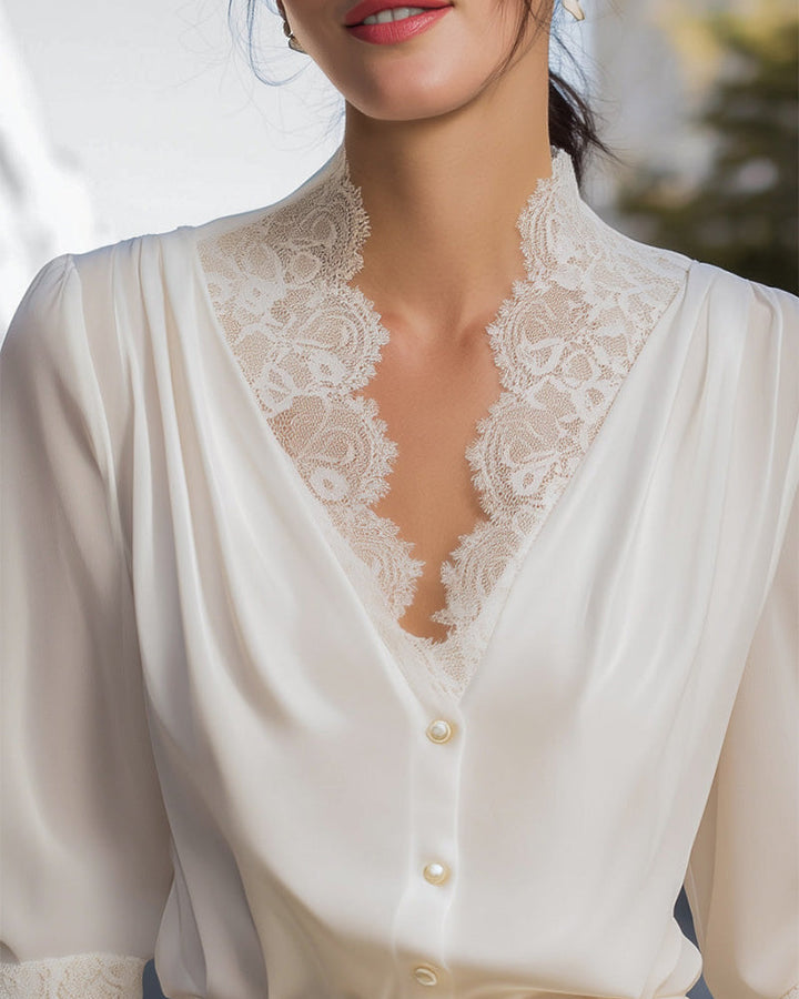 Chemise Dentelle Col V Élégant