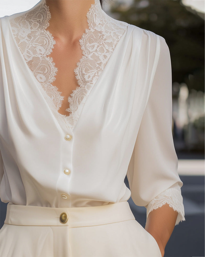 Chemise Dentelle Col V Élégant