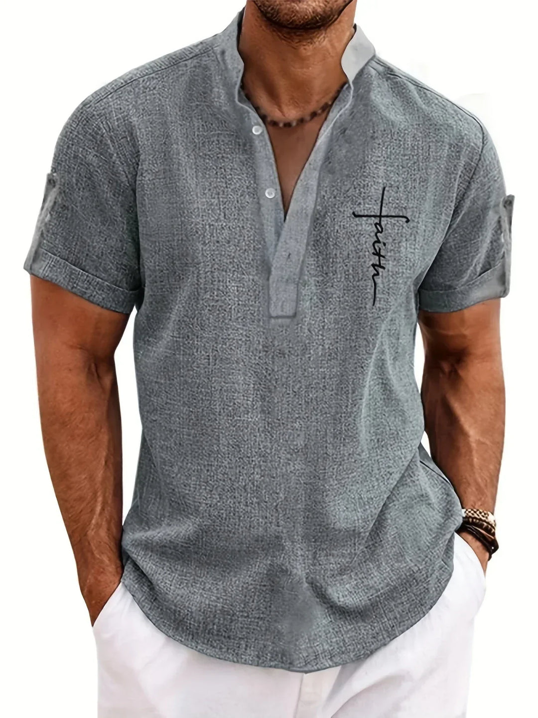 Chemise élégante à manches courtes et col montant