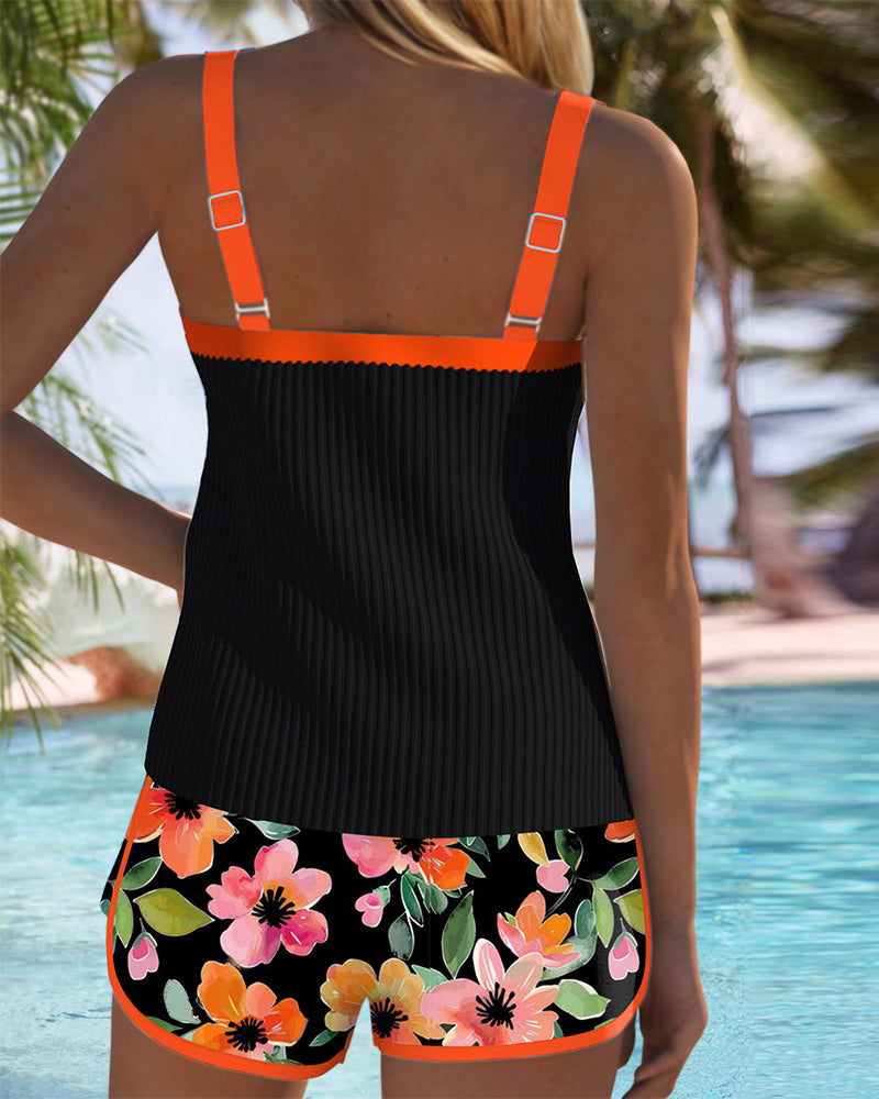 Valeria - Ensemble Tankini Élégant avec Short Fleuri